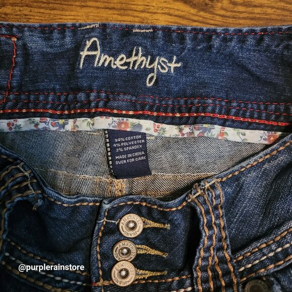 Amethyst Capri Jeans Size 1 Low Rise Button Flap Medium Dark Wash Thick Stitch - Picture 4 of 11